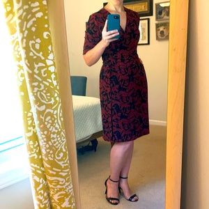 Red patterned wrap style dress